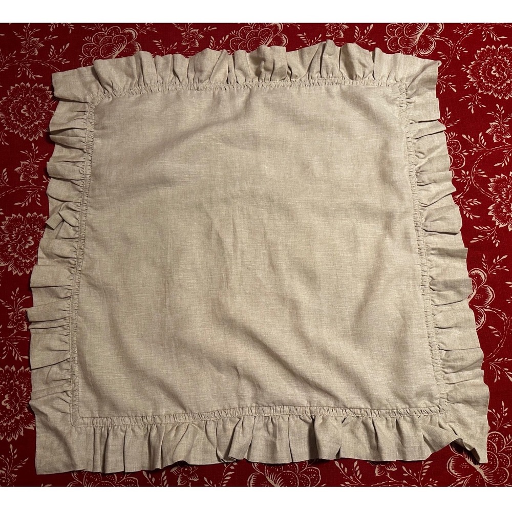 Pottery Barn 100% Linen Ruffle Euro Sham 26x26 Natural Flax Beige Square Pillow